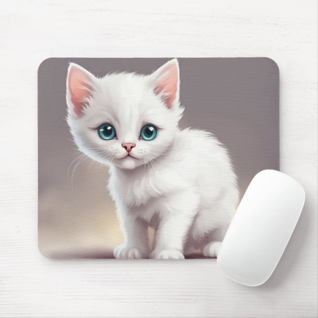 Mousepad Adorável gatinho branco (Com mouse)