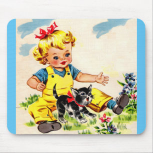 Mousepad adorável menina com um gatinho adorável