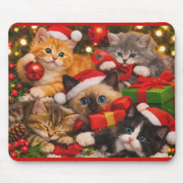 Mousepad Adorável Rato de Natal com Gatinhos Brincalhões