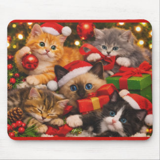 Mousepad Adorável Rato de Natal com Gatinhos Brincalhões