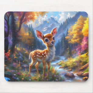 Mousepad Adorável veado bebê em uma floresta entonada