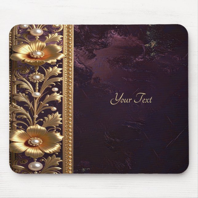 Mousepad Adorno Floral Dourado com Pérolas (Frente)