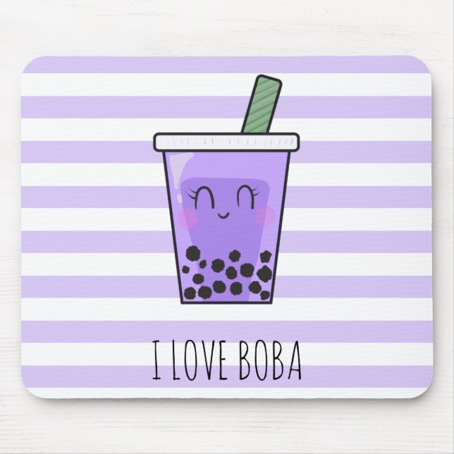 Mousepad Adoro Boba Kawaii Bubble Tea Taro Ube Puro (Frente)