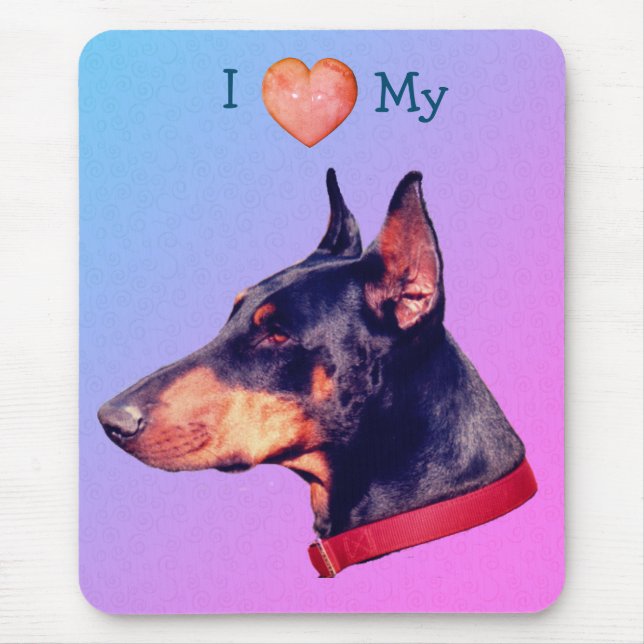 Mousepad Adoro Coração Meu Doberman (Frente)