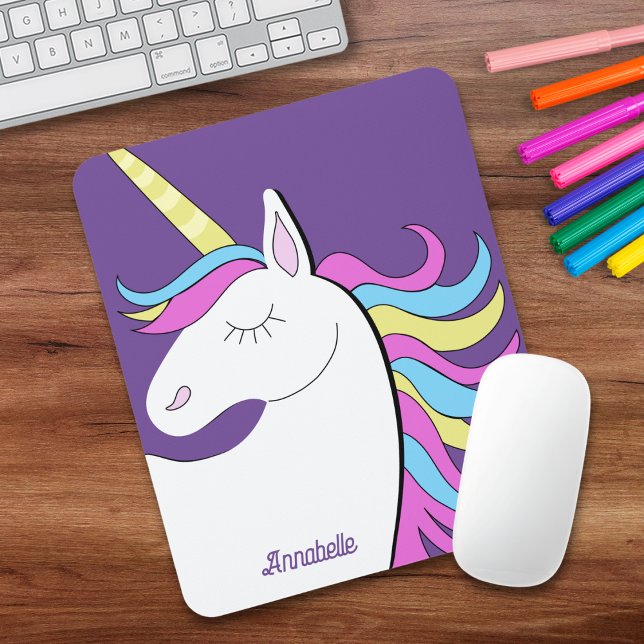 Mousepad Adultos de Crianças Rosa Púrpura Unicórnio (Unicorn Pink Purple Personalized Mousepad)