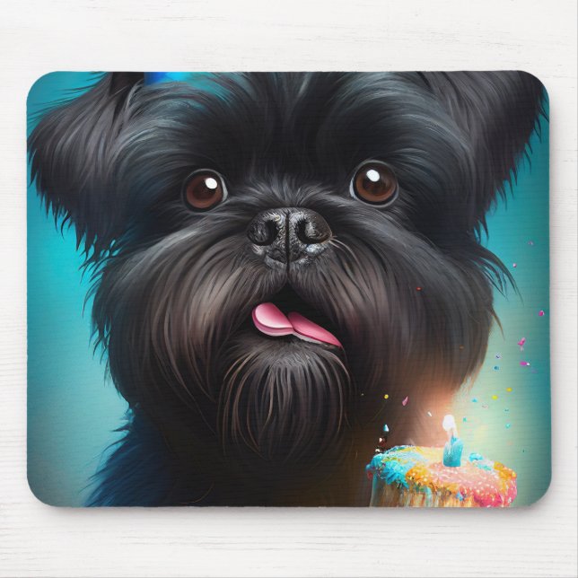 Mousepad Affenpinscher comemorando o bolo de Balões de Aniv (Frente)