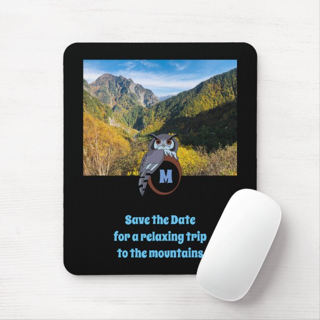 Mousepad Afinamento de coruja rabugenta em monograma foto d (Com mouse)