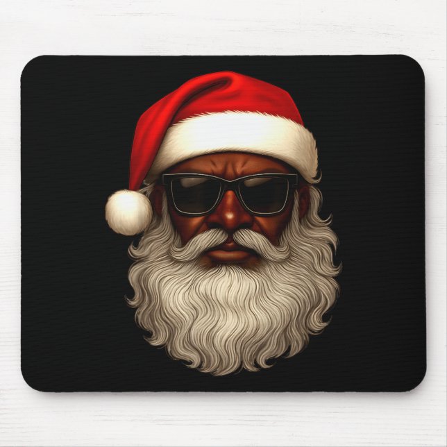 Mousepad African American Santa Christmas Pajama Cool Black (Frente)