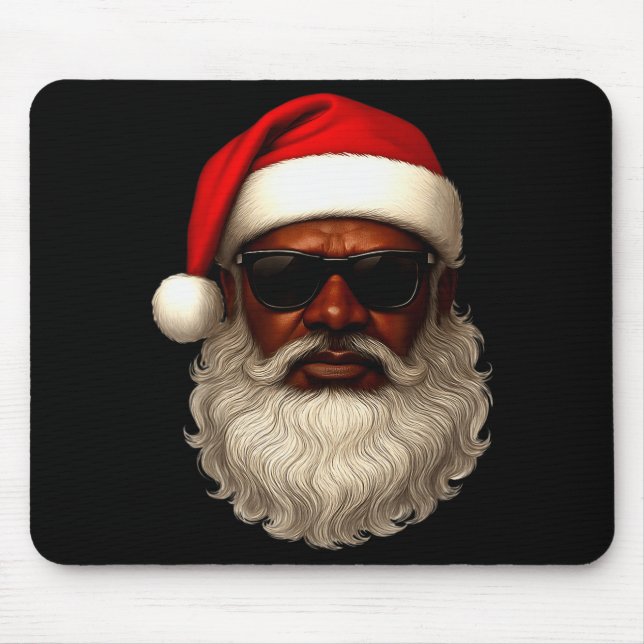 Mousepad African American Santa Christmas Pajama Cool Black (Frente)