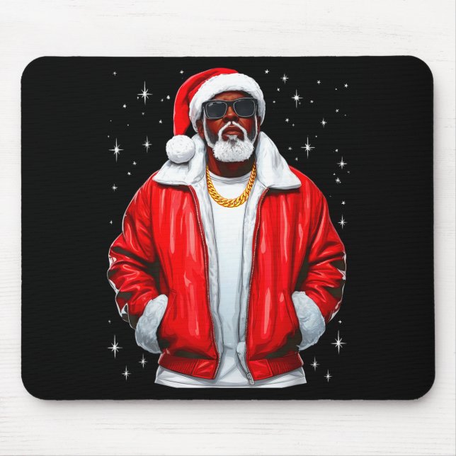 Mousepad African American Santa Christmas Pajamas Cool Blac (Frente)
