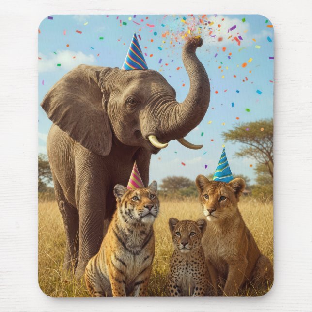 Mousepad African Party Animals with Hats and Confetti (Frente)