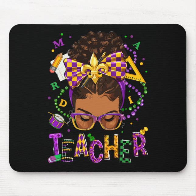 Mousepad Afro-Americano Messy Bun Mardi Gras New Orleans (Frente)