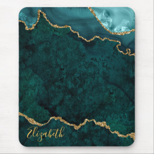 Mousepad Ágar de Geodo Dourado de Mármore de Cor de Água