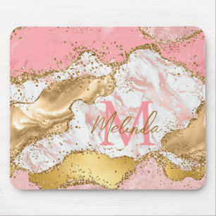 Mousepad Ágata com Lantejoulas Douradas e Rosas