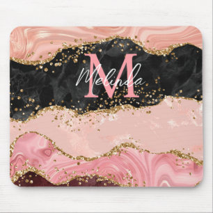 Mousepad Ágata com Lantejoulas Pretas e Rosas