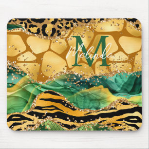 Mousepad Ágata de Impressão Animal Safari Dourado e Verde