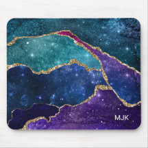 Ágata de Monograma Azul Roxo Água Veias Douradas
