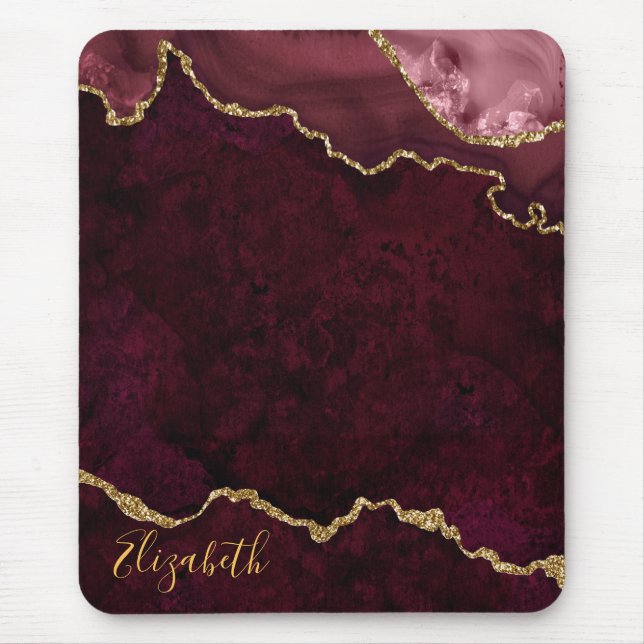 Mousepad Ágata Geodo Mármore Dourado Rosa Aquarela (Frente)