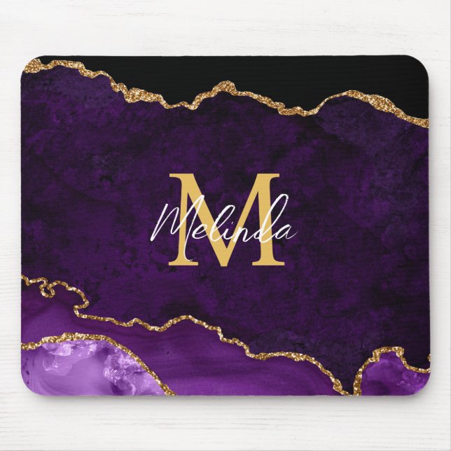Mousepad Ágata Marmoreada Roxa e Dourada (Frente)