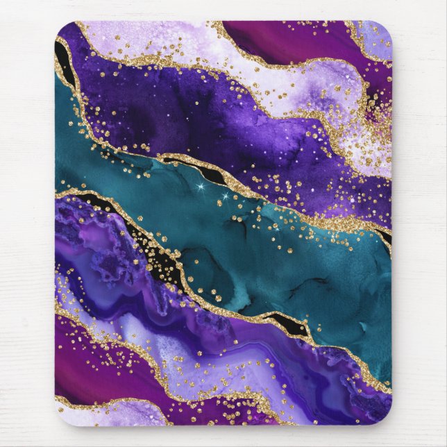 Mousepad Ágata Pavão com Brilho Rosa, Roxo e Azul Turquesa (Frente)