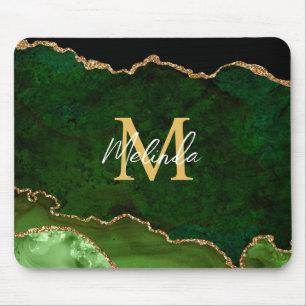 Mousepad Agate de mármore verde e Dourado