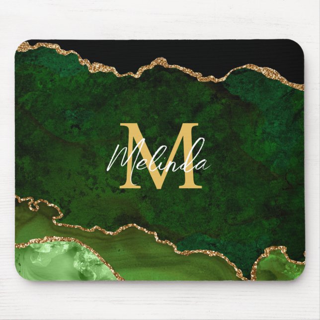 Mousepad Agate de mármore verde e Dourado (Frente)