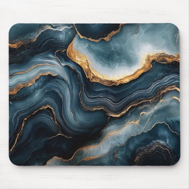 Mousepad Agate Geode com mármore azul Dourado e Marinho (Frente)