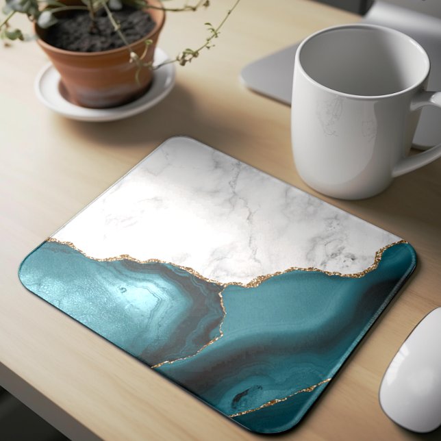 Mousepad Agato Azul Teal Marmoreado Branco (Criador carregado)