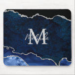 Mousepad Agato de mármore marinho azul e prata<br><div class="desc">Esta plataforma de mouse apresenta um fundo de mármore agado elegante e glamouroso com detalhes geodrosos de gemstone e sotaques falso de brilho prateado. O monograma combina o guião manuscrito e as fontes sans serif modernas para um aspecto elegante e sofisticado. Isso fará o presente ideal, pois ele pode ser...</div>