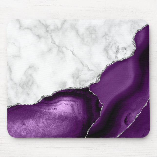 Mousepad Agato prateado púrpura do mármore branco (Frente)