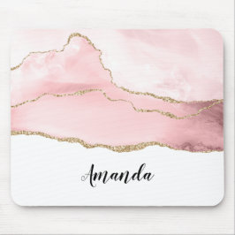 Mousepad Agite de Blush Rosa com Elegante de Fita Dourada