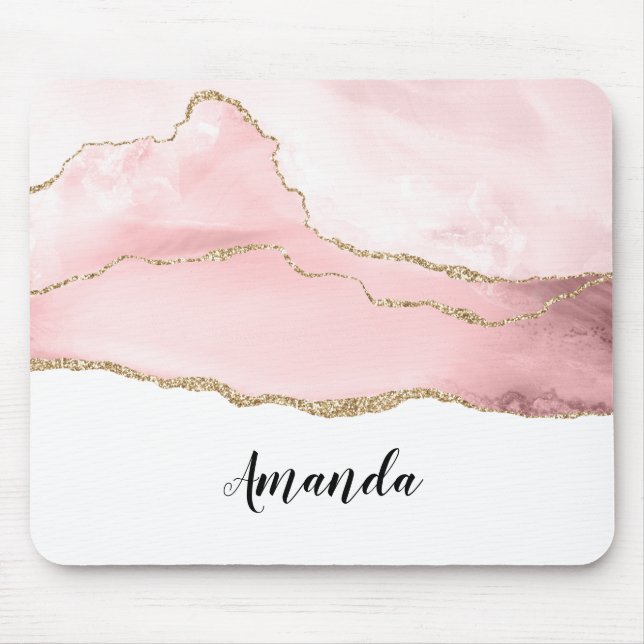 Mousepad Agite de Blush Rosa com Elegante de Fita Dourada (Frente)