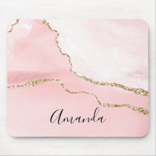 Mousepad Agite de Blush Rosa com Elegante de Fita Dourada