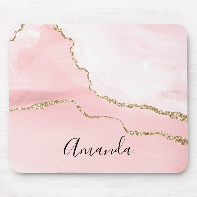 Mousepad Agite de Blush Rosa com Elegante de Fita Dourada (Frente)