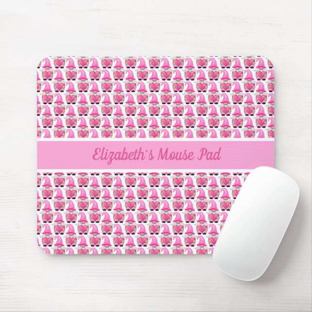Mousepad Agnomes Cor-de-Rosa Personalizados Corações Bosque (Com mouse)