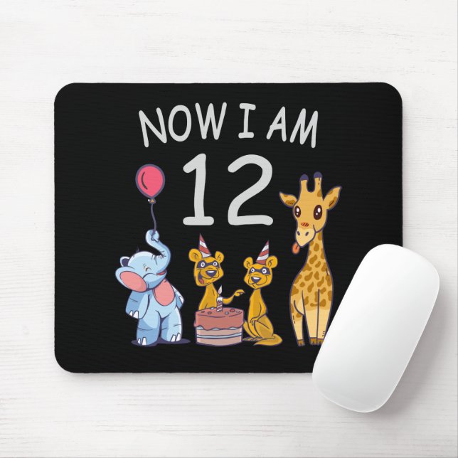 Mousepad Agora tenho 12 anos de 12 de aniversário no Zoo (Com mouse)