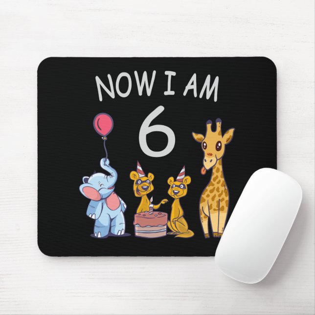 Mousepad Agora tenho 6 anos de 6 de aniversário no Zoo (Com mouse)