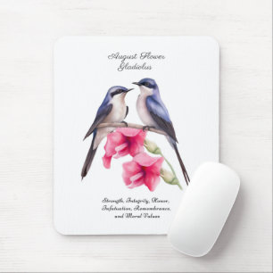Mousepad Agosto Mês de Nascimento Flor Gladiolus com Aves