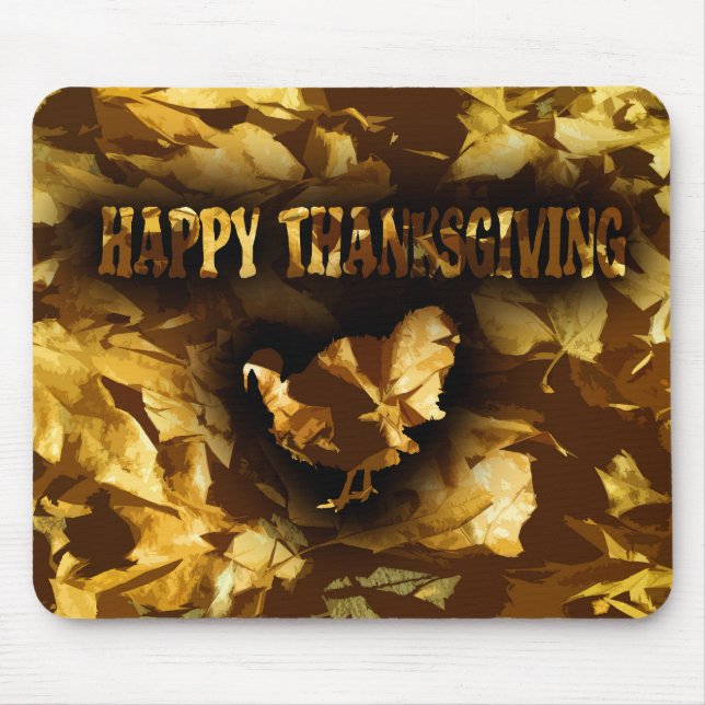 Mousepad AGRADECIMENTO FELIZ - Folhas de Ouro e Turquia (Frente)