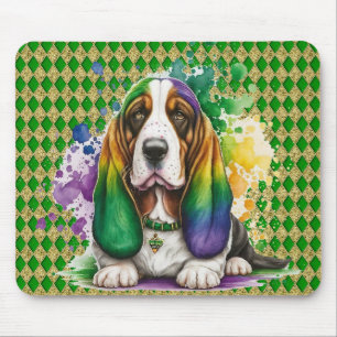 MOUSEPAD ÁGUA ADORÁVEL MARDI GRAS BASSETT HOUND DOG