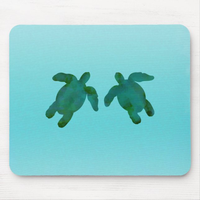 Mousepad Água Azul Verde Aquarela Ocean Tartarugas Marinhas (Frente)