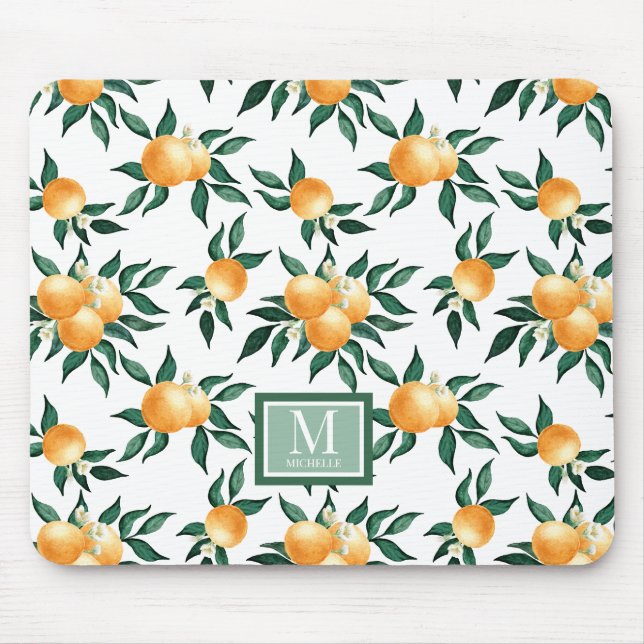 Mousepad Água-forte de Laranja Monograma Nome  (Frente)