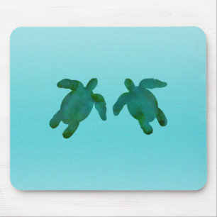 Mousepad Água Verde Azul Aquarela Oceano Tartarugas Marinha