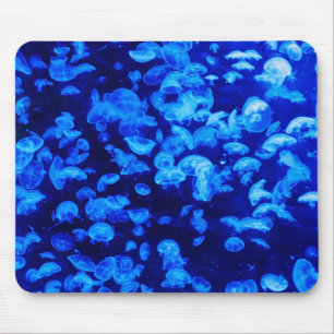 Mousepad Água-viva legal azul-elétrica no mar azul profundo