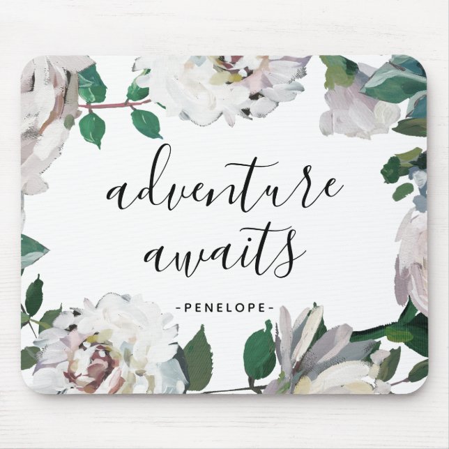 Mousepad Aguardam Aventura Floral bonito com Nome (Frente)