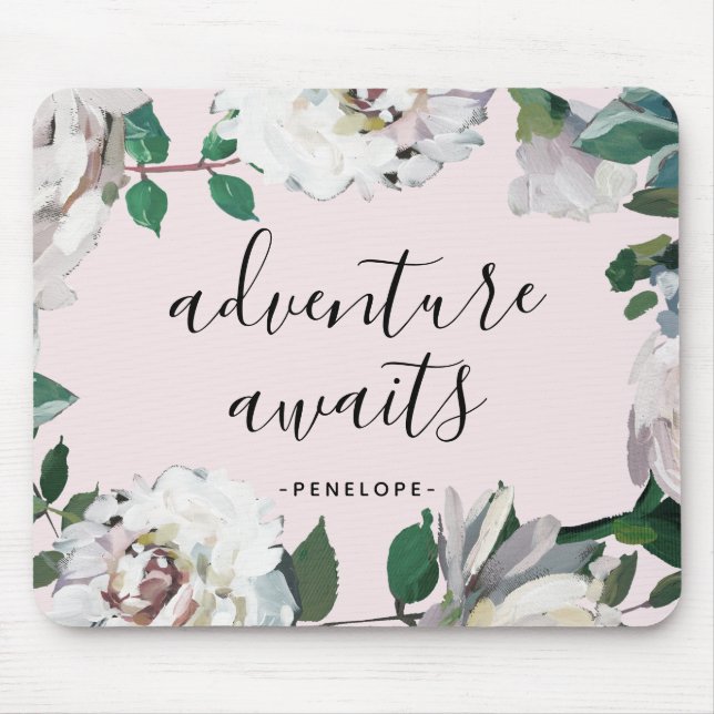 Mousepad Aguardam Aventura Floral bonito com Nome (Frente)