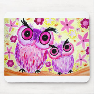 Mousepad Aguarela cor-de-rosa da mãe e da filha da coruja