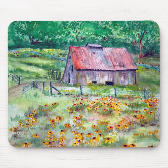 Mousepad Aguarela de olhos pretos do celeiro do Wildflower (Frente)
