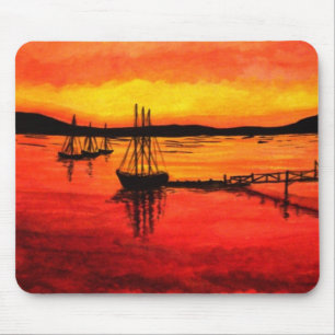 Mousepad Aguarela do por do sol do porto do bar