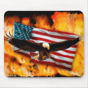 Mousepad Águia americana, bandeira dos E.U. e chamas